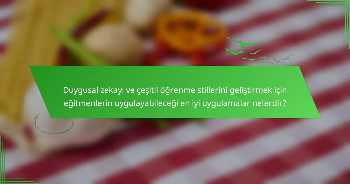 Duygusal zekayı ve çeşitli öğrenme stillerini geliştirmek için eğitmenlerin uygulayabileceği en iyi uygulamalar nelerdir?
